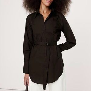 Banana Republic Black Button Down Cotton Poplin Tunic Shirt with Belt Medium